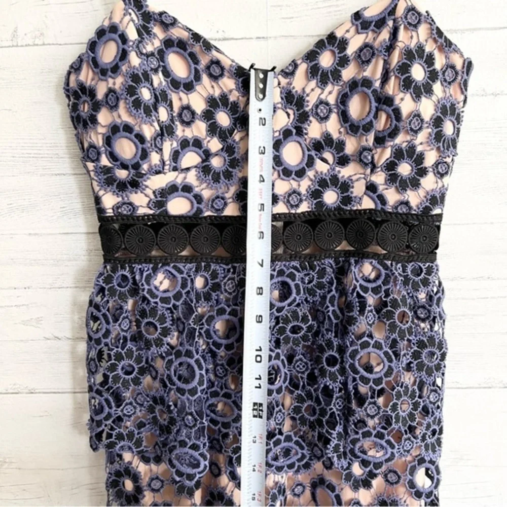 Just Me Lavender and Black Overlay Floral Lace Ruffle Dress - Picture 16 of 17